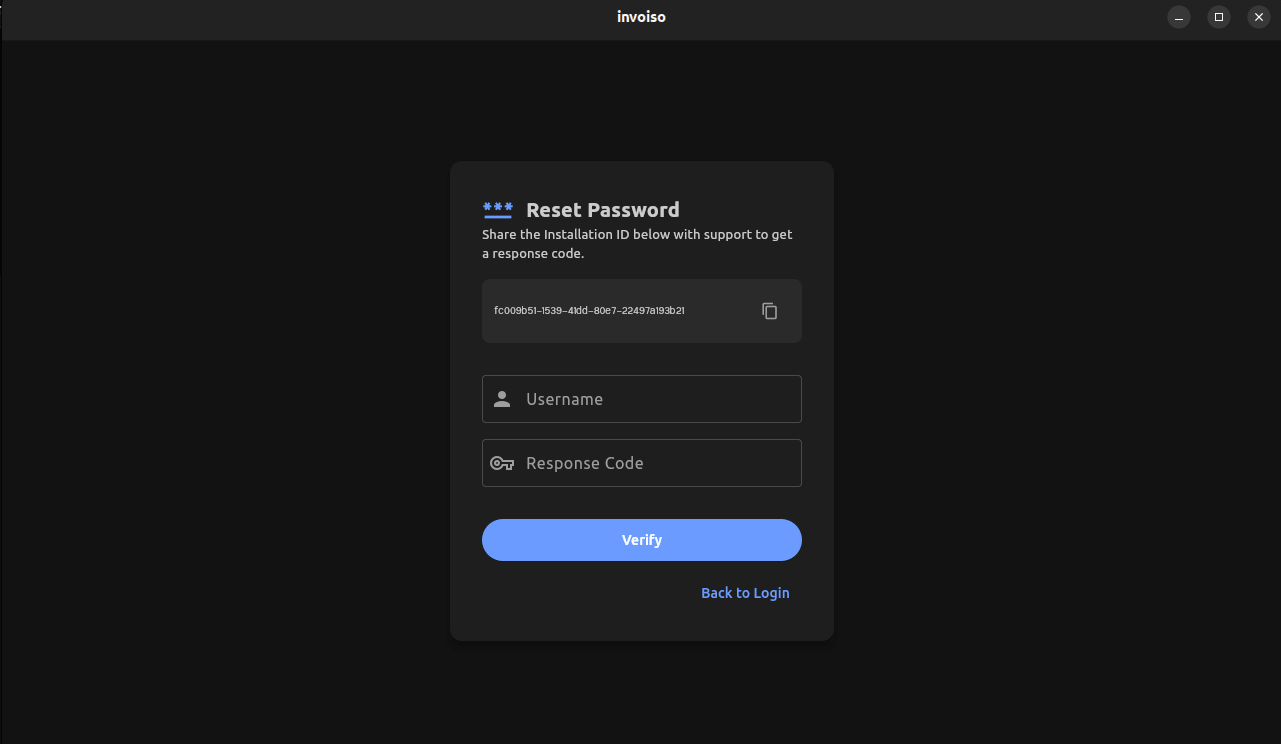 Login screen showing the Forgot password link on Invoiso