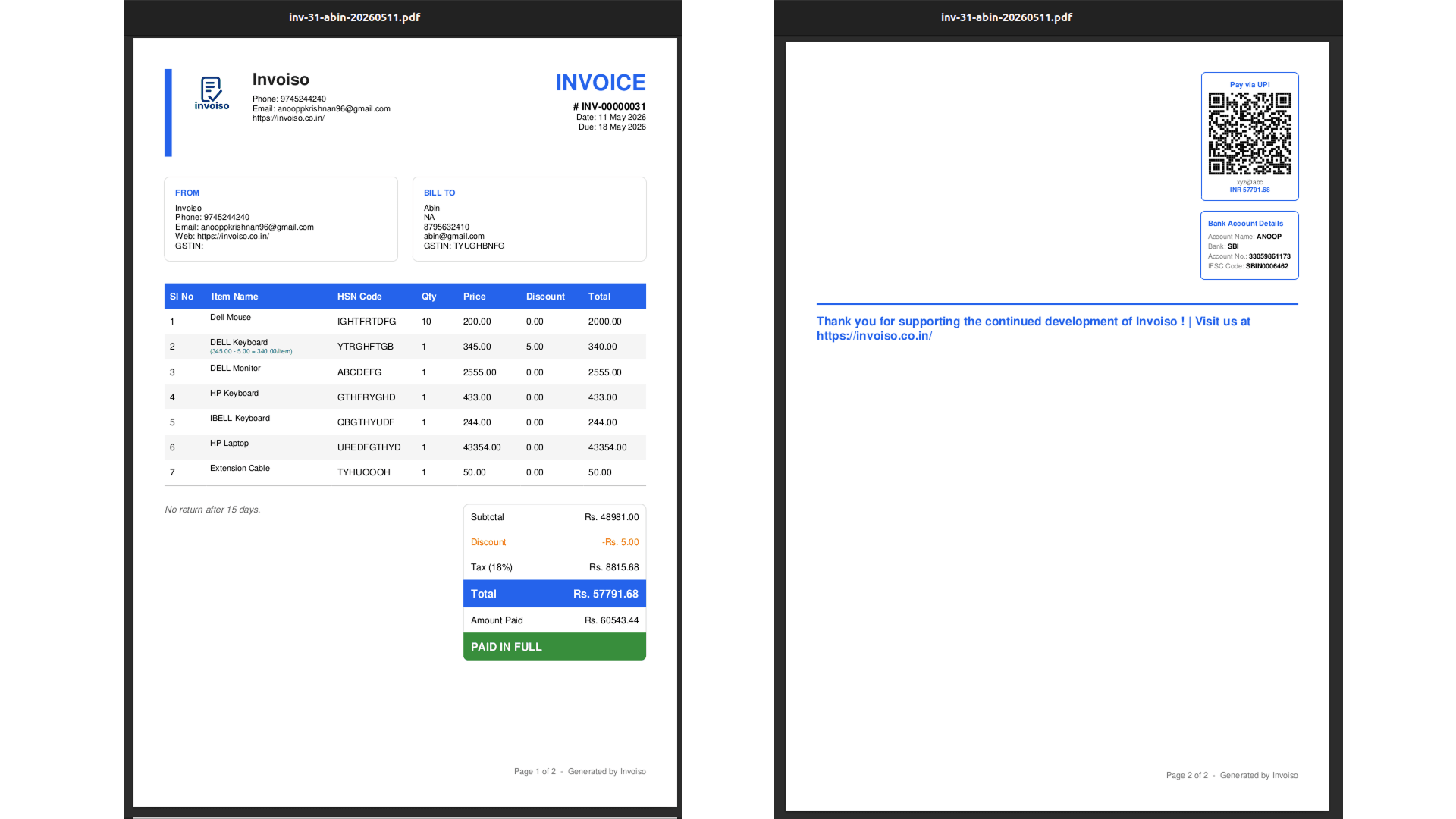 Executive invoice template in Invoiso with an itemised, detail-heavy billing layout
