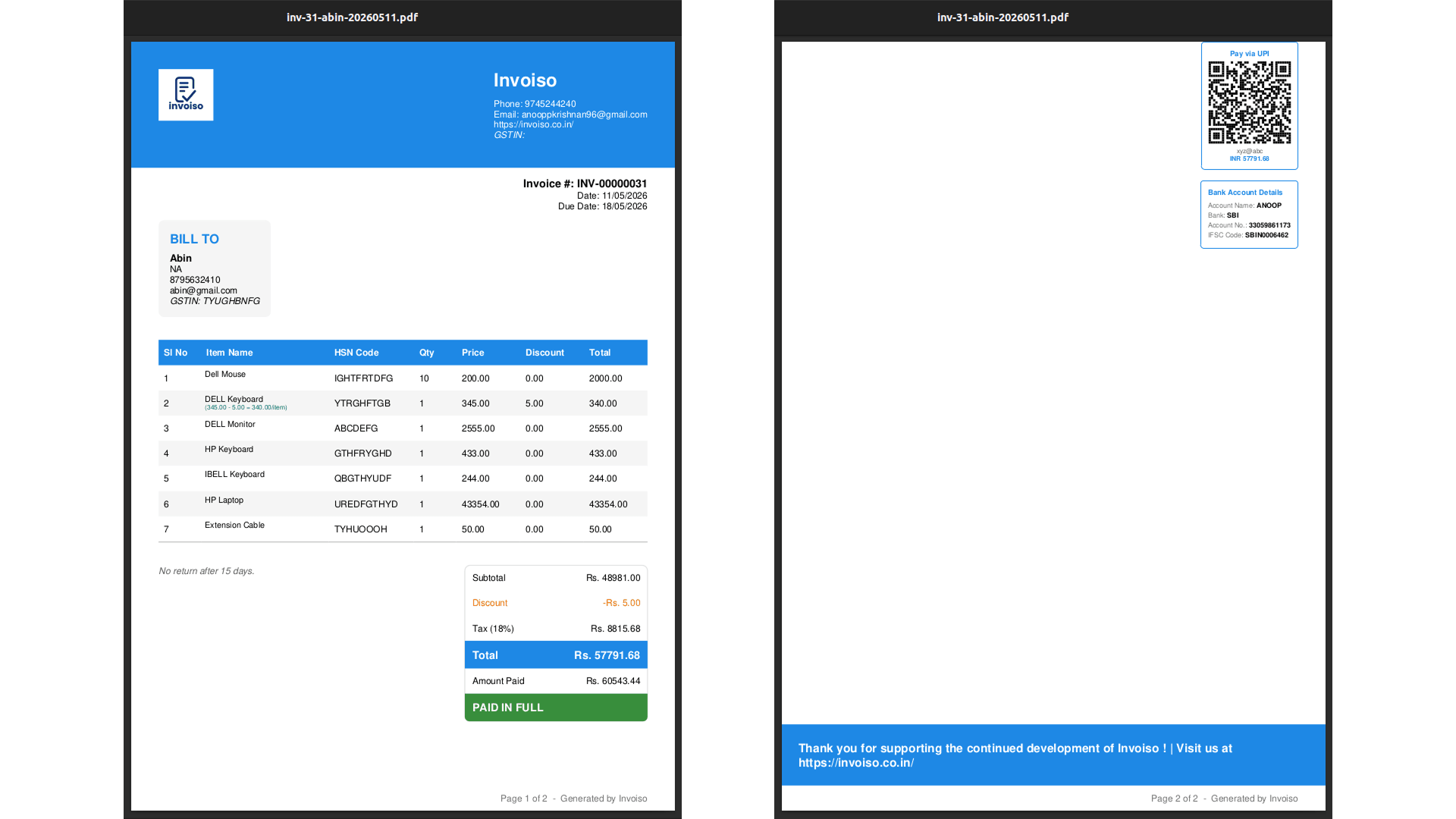 Modern invoice template in Invoiso with bold header and custom brand color